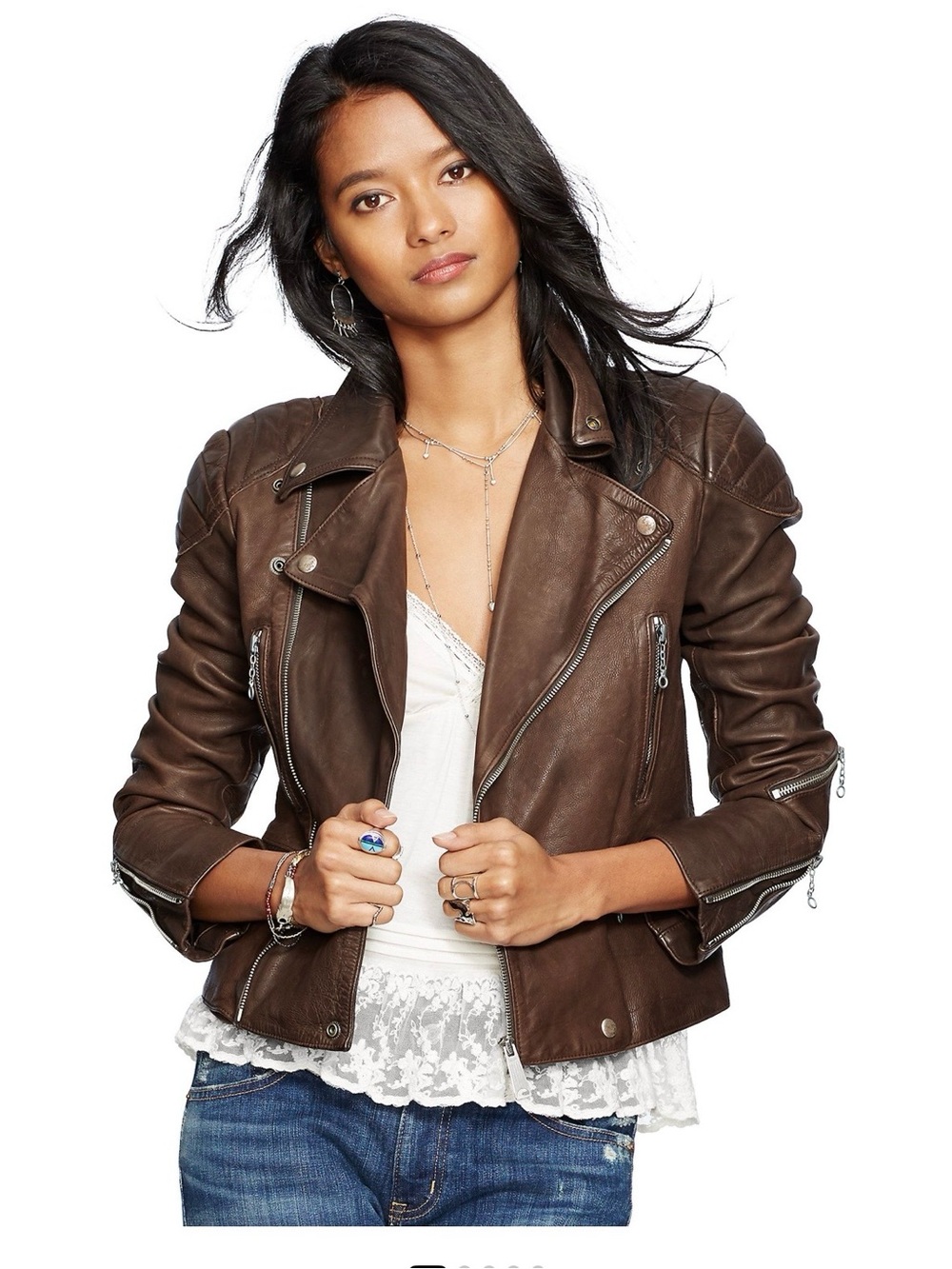 Denim & Supply Ralph Lauren Brown Leather Moto Jacket